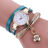 Genvivia Fashion ladies Women watch Leather Rhinestone Analog Quartz Wrist Watches Christmas Bracelet Watch relogio feminino - Mint Accessories