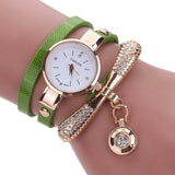 Genvivia Fashion ladies Women watch Leather Rhinestone Analog Quartz Wrist Watches Christmas Bracelet Watch relogio feminino - Mint Accessories