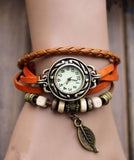 Women wristwatches With Weave Wrap quartz watch PU Leather Leaf Beads Wrist watches women bayan saatleri - Mint Accessories