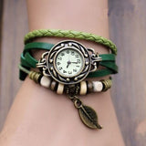 Women wristwatches With Weave Wrap quartz watch PU Leather Leaf Beads Wrist watches women bayan saatleri - Mint Accessories