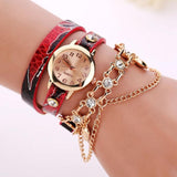 Woman Leather Rhinestone Rivet Chain Quartz Bracelet Wristwatch Watch Luxury Brand Stainless Steel watches Ladies Feminino - Mint Accessories