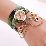 Woman Leather Rhinestone Rivet Chain Quartz Bracelet Wristwatch Watch Luxury Brand Stainless Steel watches Ladies Feminino - Mint Accessories