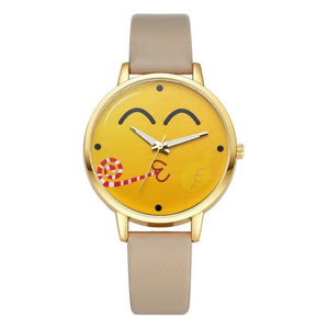 Neutral Cute Expression Fashion Leather Quartz Wrist Watch design leather watch 2017 fashion leisure quartz lovely watch - Mint Accessories