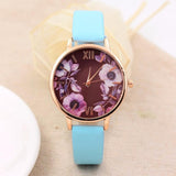 Elegant Watch Women 2017 PU Leather Wristwatch For Women Floral Clock Woman Quartz Watch Reloj mujer Montre Female #824 - Mint Accessories