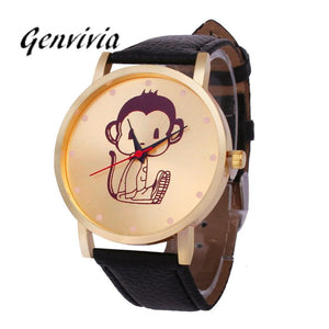 Genvivia Monkey Pattern Leather Band Women Dress Watch 2017 Fashion Cartoon Print Analog Quartz Vogue Wristwatches - Mint Accessories