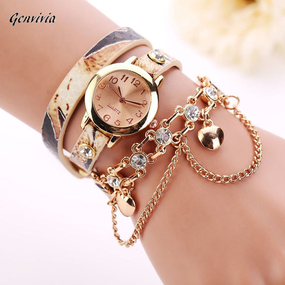 Woman Leather Rhinestone Rivet Chain Quartz Bracelet Wristwatch Watch Luxury Brand Stainless Steel watches Ladies Feminino - Mint Accessories